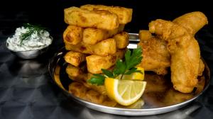 salted cod 'fish & chips' & 'tartziki-tzartare' sauce