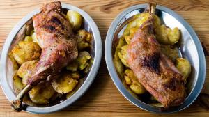 bare essentials : naked roast turkey legs & potatoes & its herb salad