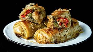 «piperopita» filo rolls with bell peppers & feta cheese