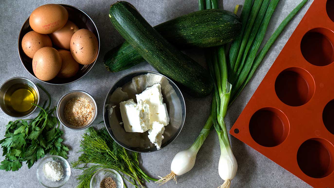 rolled zucchini and feta omelette bites, icookstuff