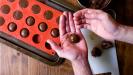 icy dark chocolate coated pumpkin caramels