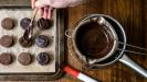 icy dark chocolate coated pumpkin caramels