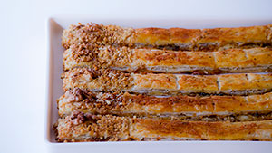 roquefort and walnut puffed strips