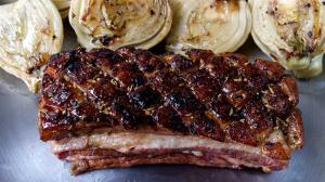 crispy roasted pork belly with cider & fennel