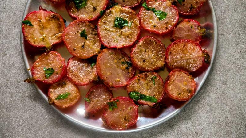 ocean-flavored roasted radishes