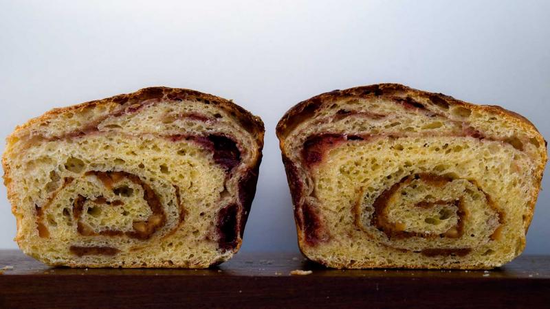 peanut butter & strawberry jam swirl bread