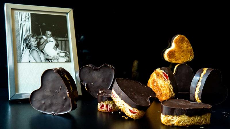 crunchy crumbly chocolate & cherry & caramel heart cookies