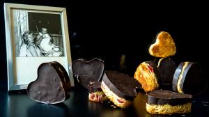 crunchy crumbly chocolate & cherry & caramel heart cookies