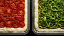 red tomato pizza-pie & green pepper pizza-pie