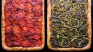red tomato pizza-pie & green pepper pizza-pie