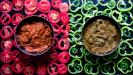 red tomato pizza-pie & green pepper pizza-pie