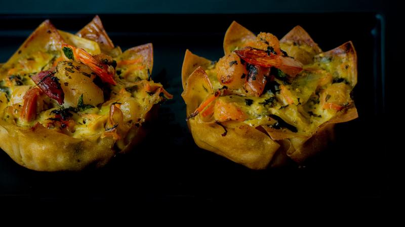 scallop and shrimp wonton tartlets