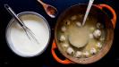 soupe 'avgolemono' (sauce aux œufs & citron) avec  'youvarlakia' (boulettes de viande) au poulet & riz
