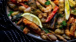 ouzo-flavored tempura seafood & vegetables