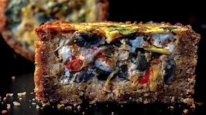 chunky vegetable & feta quiche with the incredible 2-ingredient breadcrumb & mayonnaise crust