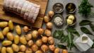 roast pork (or veal) in milk & sage with baby potatoes & pearl onions
