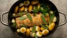 roast pork (or veal) in milk & sage with baby potatoes & pearl onions