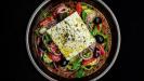 rustic greek “choriatiki” salad slices on flatbread rusks