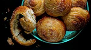sugar & orange blossom syrup glazed puff-pastry flaky brioches