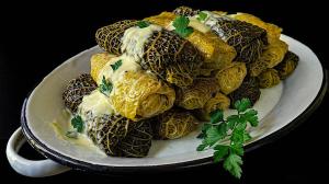 extra tart green cabbage rolls with meat & rice stuffing
