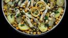 oven-baked salt cod with vegetables & chickpeas