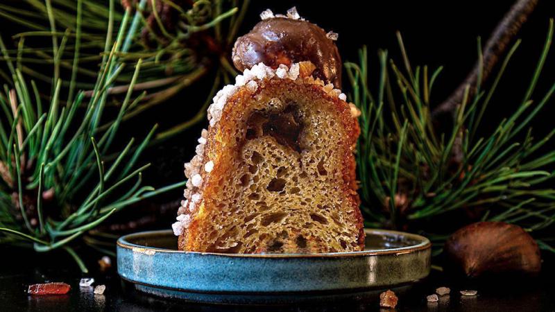 3 kings crown cake with chestnut cream & chestnut syrup & candied chestnuts