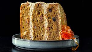 carrot & clementine cake with cream cheese frosting & candied carrot ribbons