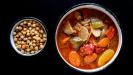 couscous with stewed vegetables & grilled sausages