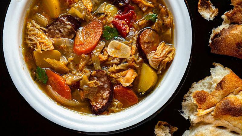 savoy cabbage & smoked sausage soup