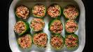 «gemista» stuffed green bell peppers with ground beef & rice & herbs