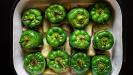 «gemista» stuffed green bell peppers with ground beef & rice & herbs