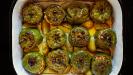 «gemista» stuffed green bell peppers with ground beef & rice & herbs