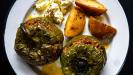 «gemista» stuffed green bell peppers with ground beef & rice & herbs