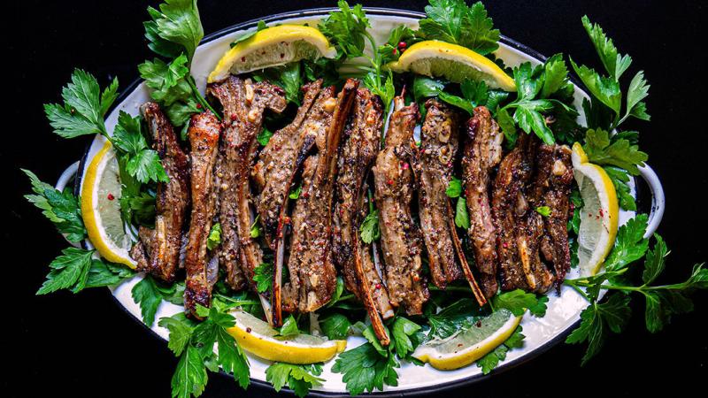 marinated & braised & grilled lamb belly strips