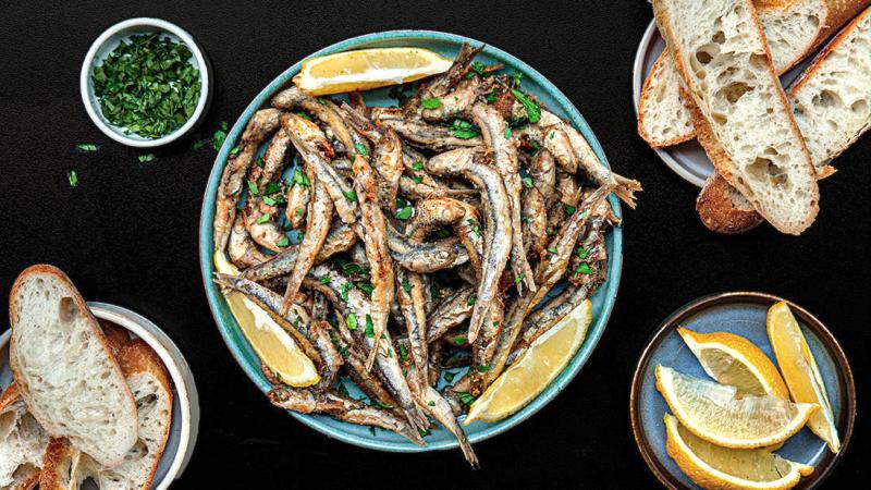 beer-marinated & fried fresh anchovies