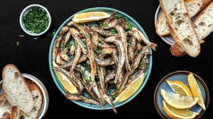 beer-marinated & fried fresh anchovies
