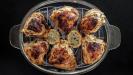 chicken thighs & rice pilaf casserole with lemon & oregano & green peppers