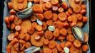 spiced carrot & sweet potato soup with tahini drizzle & seeds