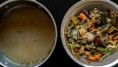 spiced carrot & sweet potato soup with tahini drizzle & seeds
