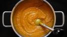 spiced carrot & sweet potato soup with tahini drizzle & seeds