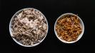 «ragù bianco» pasta sauce with roasted & shredded chicken & creamy eggplant & mushrooms & leeks