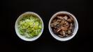 «ragù bianco» pasta sauce with roasted & shredded chicken & creamy eggplant & mushrooms & leeks