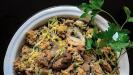 «ragù bianco» pasta sauce with roasted & shredded chicken & creamy eggplant & mushrooms & leeks