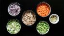 «ragù bianco» pasta sauce with roasted & shredded chicken & creamy eggplant & mushrooms & leeks