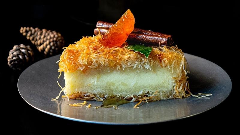«kataifi galaktoboureko» semolina custard pie with shredded filo filaments crust & syrup