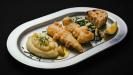 bakaliaro (crispy battered salt-cod) & skordalia (potato-garlic pur&eacute;e) & horta (blanched bitter greens salad)