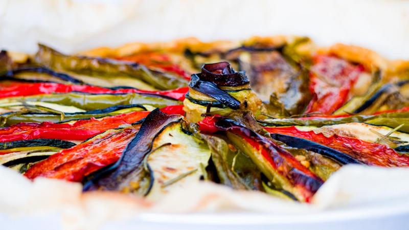 roasted vegetables and goat cheese pie