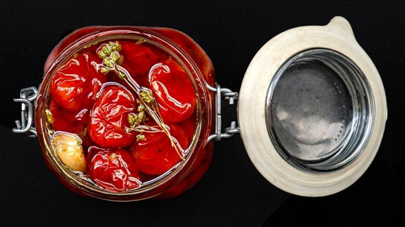 whole slow-poached confit cherry tomatoes