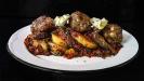briam (greek layered vegetable bake) & lemony keftedakia (meatballs) with feta