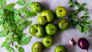 green tomato & tomato leaf : purée, sauce and paste